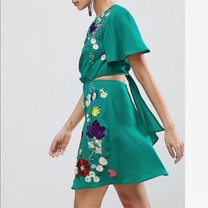 ASOS Petite Embroidered Cut Out Mini Dress size US 2 Xsmall Small